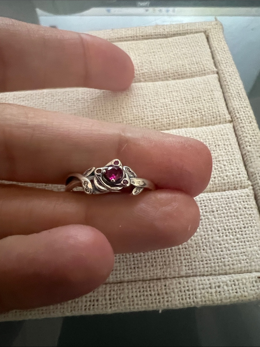 Disney Beauty and the Beast Red Rose Silver Ring Size 8